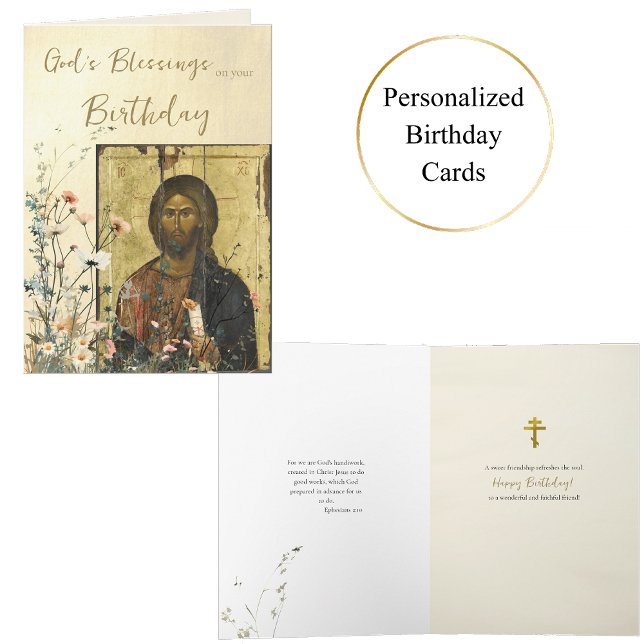 Wildblommor med Icon Jesus Kristus Birthday Kort (Skapare uppladdad)