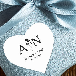 Wildblommor med Initial för Bröllop Hjärtformat Klistermärke