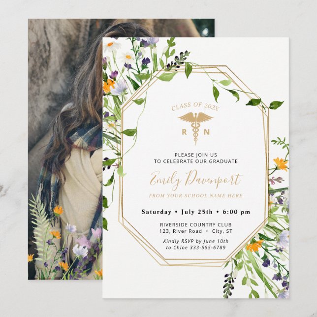 Wildblommor Medical Logotyp Call Greenery Inbjudningar (Fram/baksida)