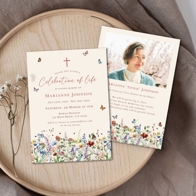 Wildblommor Memorial Service Firande of Life Inbjudningar (Skapare uppladdad)