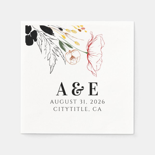 Wildblommor Modern Boho Black Accents Pappersservett (Framsidan)