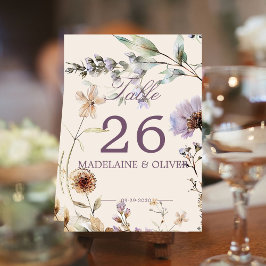 Wildblommor Modern Bröllop Elegant Script Bordsnummer