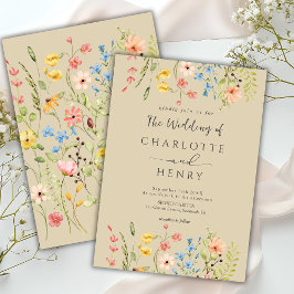 Wildblommor Modern Elegant Neutralt Bröllop Inbjudningar