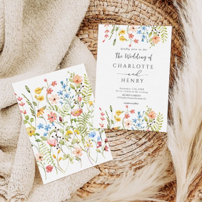 Wildblommor Modern Elegant Rustic Bröllop Inbjudningar (Skapare uppladdad)