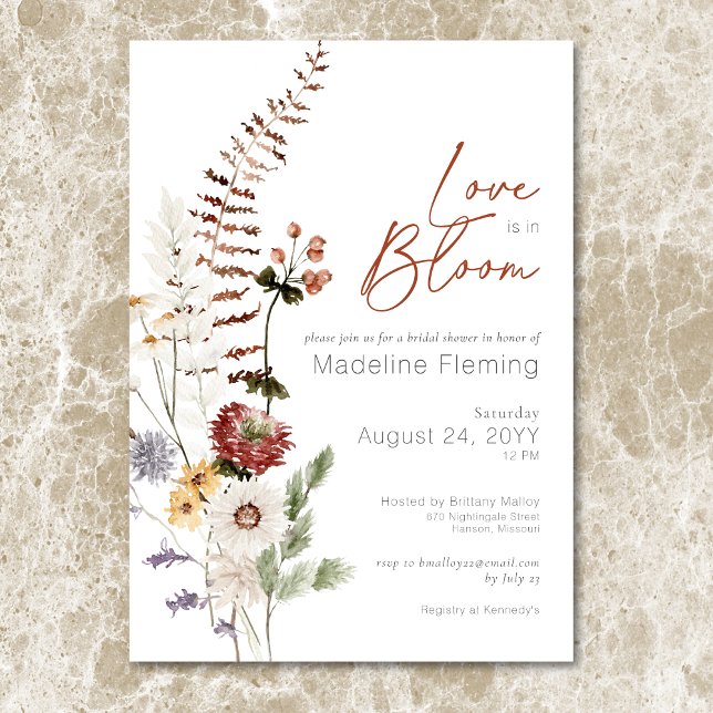 Wildblommor Modern Kärlek in Bloom Möhippa Inbjudningar (Wildflowers Modern Love In Bloom Bridal Shower Invitation)