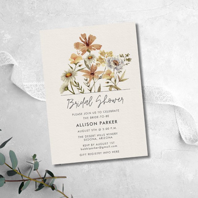 Wildblommor Möhippa Inbjudningar (Wildflowers Bridal Shower Invitation)
