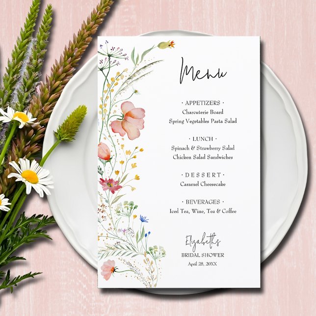 Wildblommor Möhippa Menu (Wildflowers bridal shower menu cards)