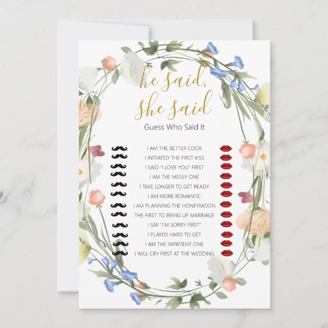 Wildblommor Möhippa sa han, hon sa Game Inbjudningar (Framsida)