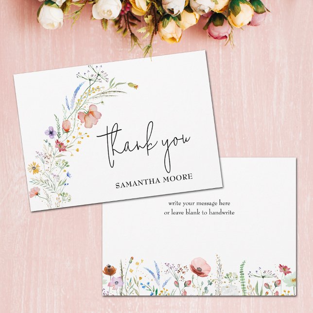 Wildblommor Möhippa Tack Kort (Wildflowers bridal shower 5" x 7" flat thank you cards)