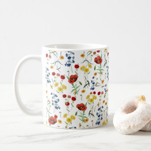 Wildblommor Mönster Botanical Illustration Kaffemugg