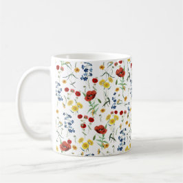 Wildblommor Mönster Botanical Illustration Kaffemugg