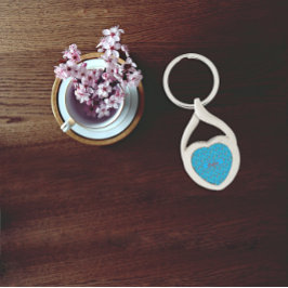 Wildblommor mönster namn-turkos, Metall Keychain Twisted Heart Silverfärgad Nyckelring