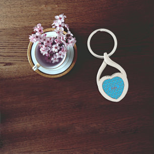 Wildblommor mönster namn-turkos, Metall Keychain Twisted Heart Silverfärgad Nyckelring