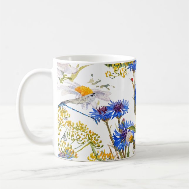 Wildblommor: mörk blått vattenfärger, sömlösa kaffemugg (Vänster)
