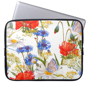 Wildblommor: mörk blått vattenfärger, sömlösa laptop fodral