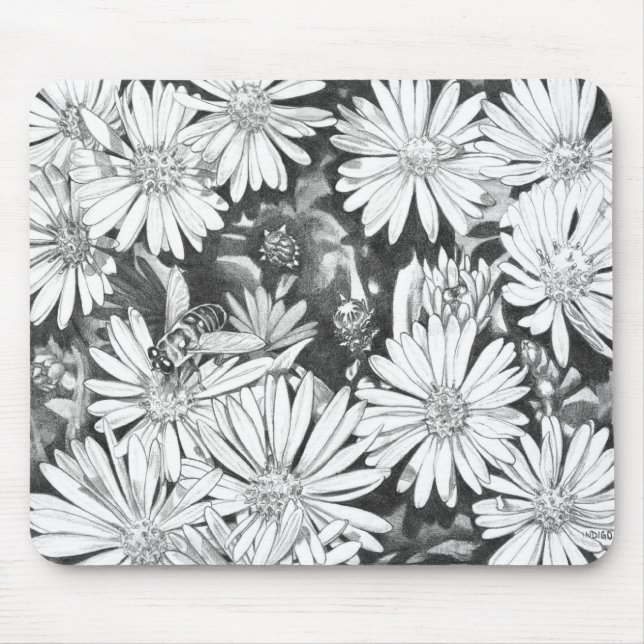 Wildblommor Mousepad Flower Sketch Computer Decor Musmatta (Framsidan)
