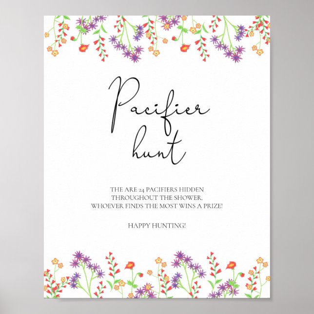 Wildblommor nappar jagar babyduschspel poster (Framsidan)