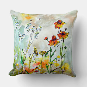 Wildblommor Nature Art Warm Färg Kudde