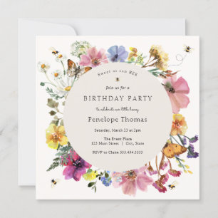 Wildblommor och bin Little honey Birthday Inbjudningar