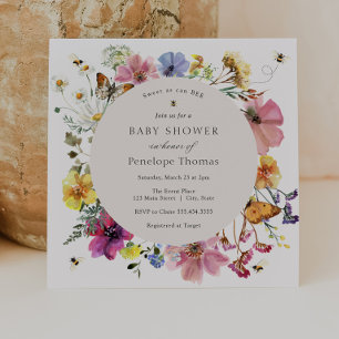 Wildblommor och bin MidSummer Blommigt Baby Shower Inbjudningar