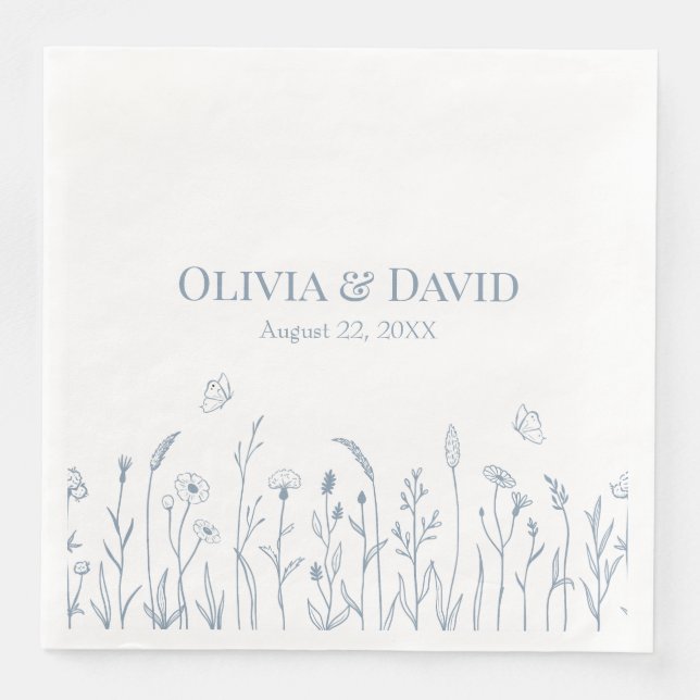 Wildblommor och Butterfiles Bröllop Napkins Pappersservett (Framsida)