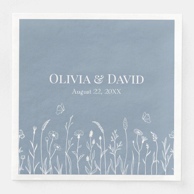 Wildblommor och Butterfiles Bröllop Napkins Pappersservett (Framsida)