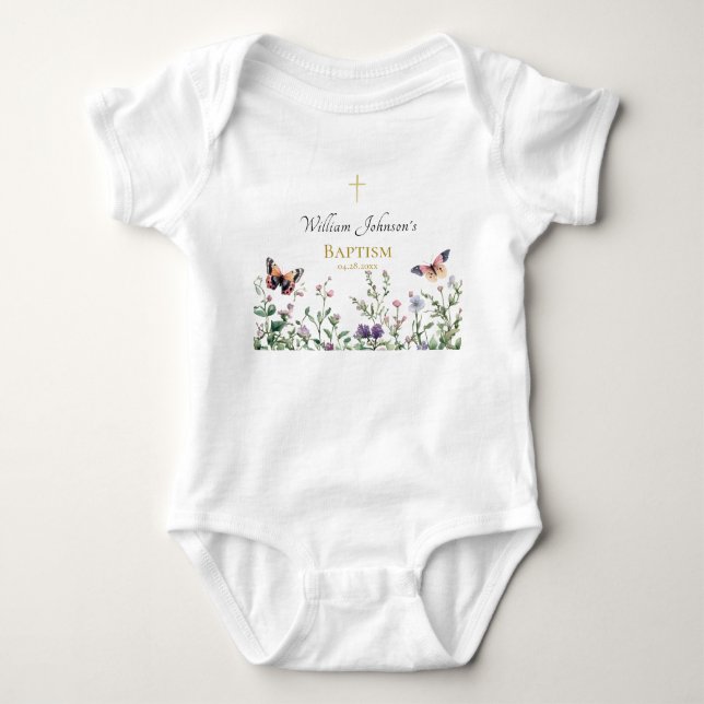 Wildblommor och Butterflies Ortodox Baptism T Shirt (Framsida)