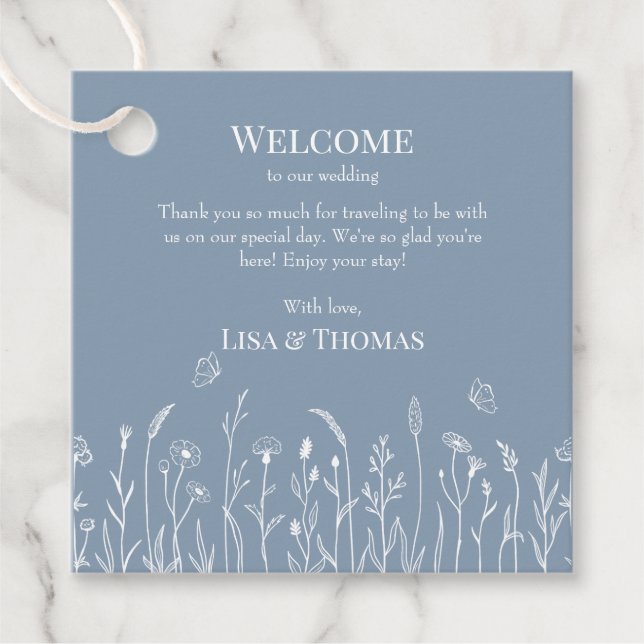 Wildblommor och Butterflies Välkommen Gift Märkre Gåvor Etiketter (Framsida)