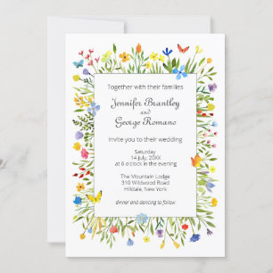 Wildblommor och Butterflies Watercolor Bröllop Inbjudningar