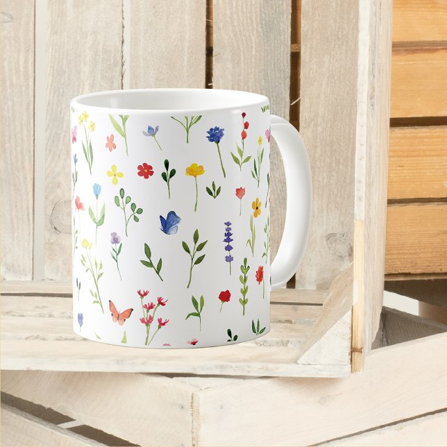 Wildblommor och Butterflies Watercolor Mönster Kaffemugg (Skapare uppladdad)