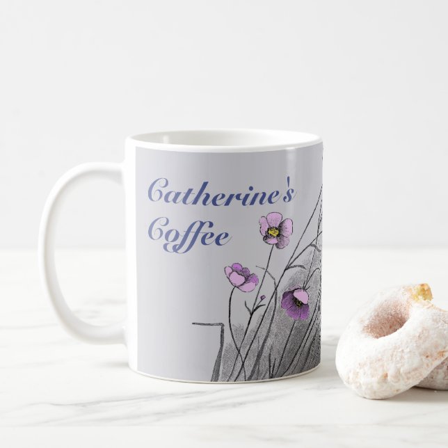 Wildblommor och Butterfly Kaffemugg (Med munk)