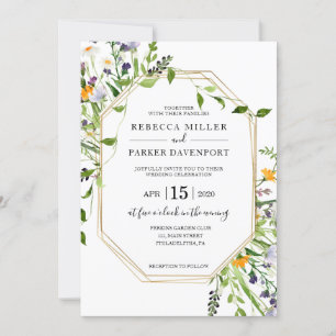 Wildblommor och inbjudan till Guld Geometric Weddi
