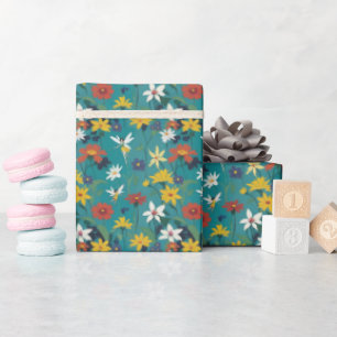 Wildblommor och Söta Älvor Teal Presentpapper