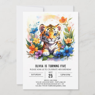 Wildblommor och Tiger Boy Birthday Inbjudningar