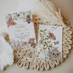 Wildblommor och Woodland Animals Baby Shower Inbjudningar