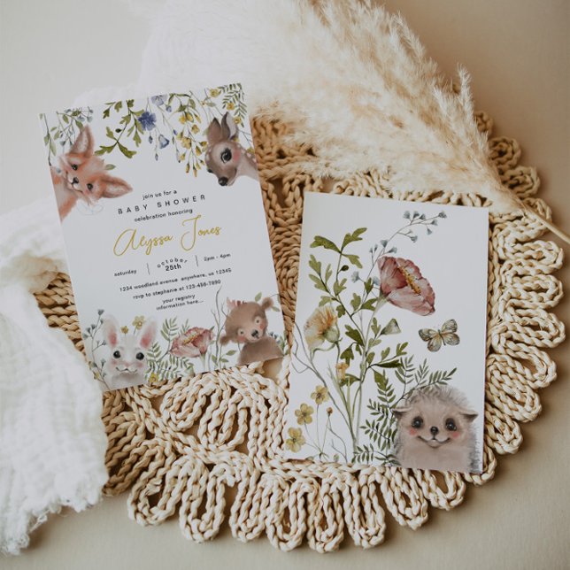 Wildblommor och Woodland Animals Baby Shower Inbjudningar (Skapare uppladdad)
