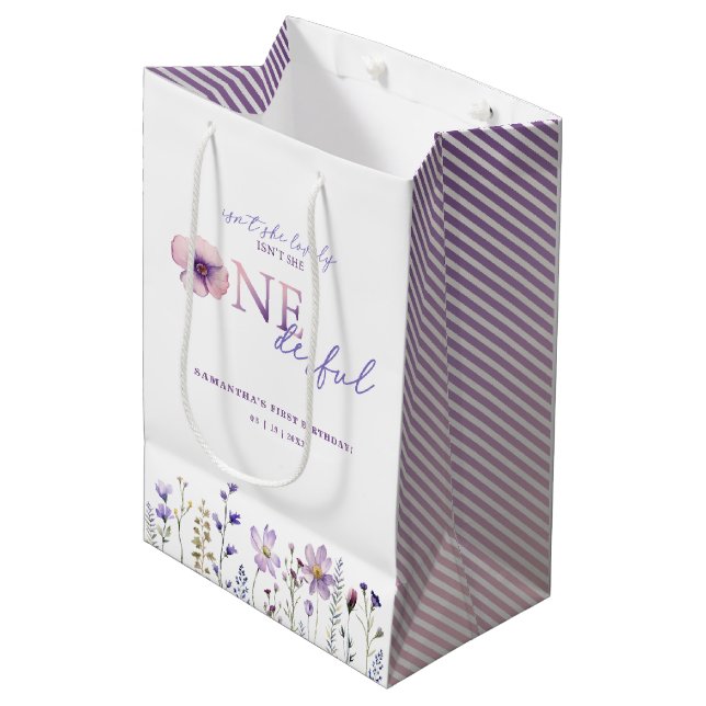 Wildblommor Oenderful First Birthday Gift Bag (Framsidan Vinklad)
