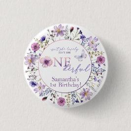 Wildblommor Onederful 1:a Birthday Girl Button Knapp
