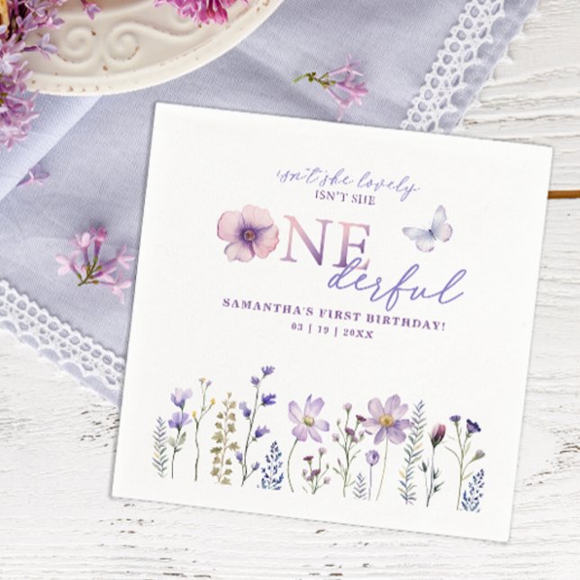 Wildblommor Onederful 1:a Birthday Party Napkins Pappersservett (Wildflower 1st birthday napkins)
