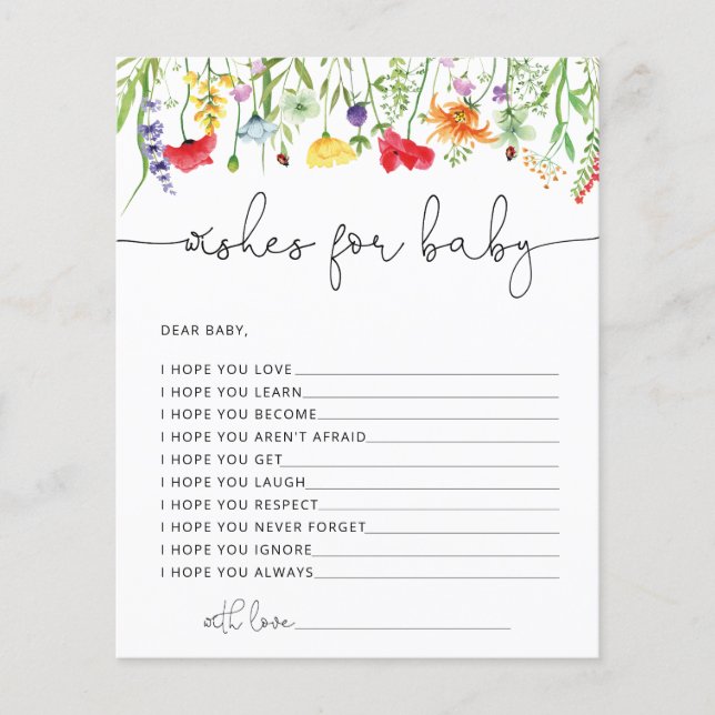 Wildblommor Önskemål för Baby Baby Shower Game (Framsida)