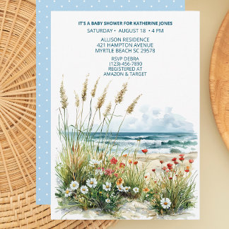 Wildblommor på Beach Baby Shower-inbjudan Inbjudningar