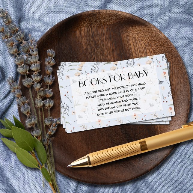 Wildblommor på begäran om Blue Baby Shower Bok Tilläggskort (Wildflowers on Blue Books for Baby Boy Baby Shower Enclosure Cards)