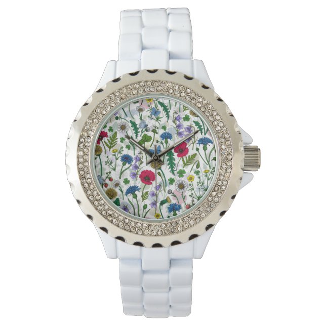 Wildblommor på benvita armbandsur (Framsida)