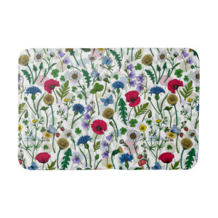 Wildblommor på benvita badrumsmatta