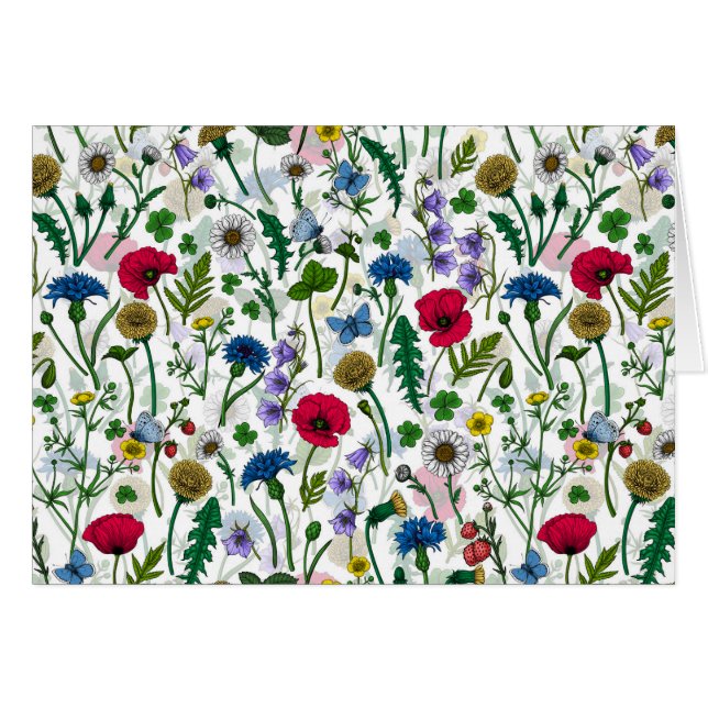 Wildblommor på benvita hälsningskort (Framsidan Horizontal)