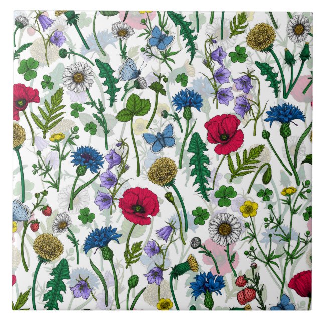 Wildblommor på benvita kakelplatta (Framsidan)