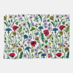 Wildblommor på benvita kökshandduk