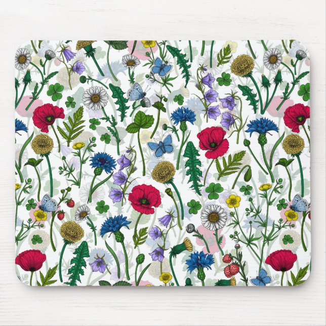 Wildblommor på benvita musmatta (Framsidan)
