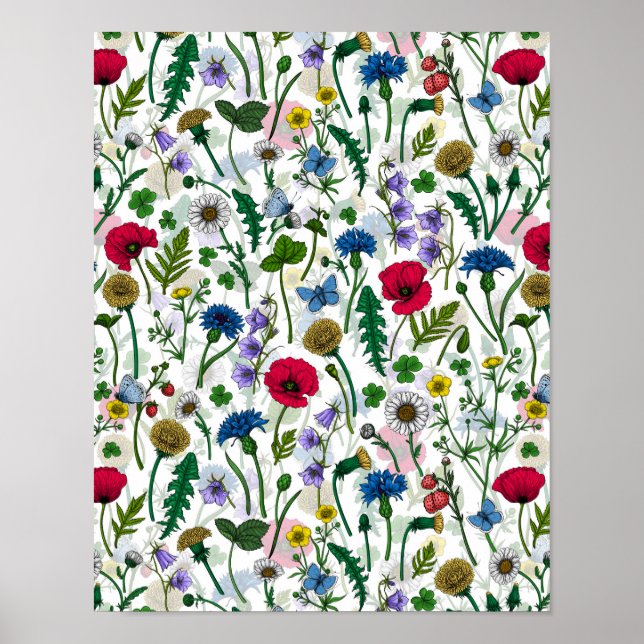 Wildblommor på benvita poster (Framsidan)