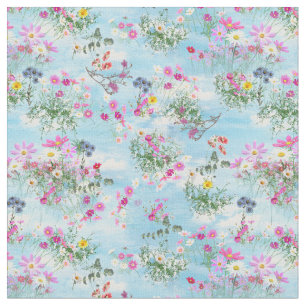 Wildblommor på Blå himmel Tyg
